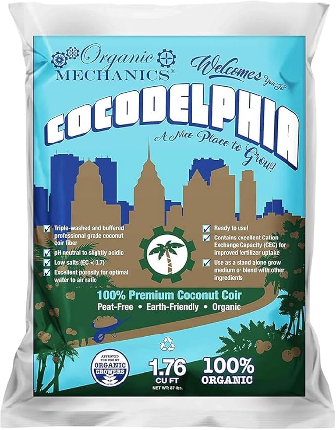 Organic Mechanics Cocodelphia Premium Coco Coir, 1.76 Cu Ft - Enhances Nutrient Retention for Hydroponics, Container Planting & Garden Beds - Peat-Free & Eco-Friendly