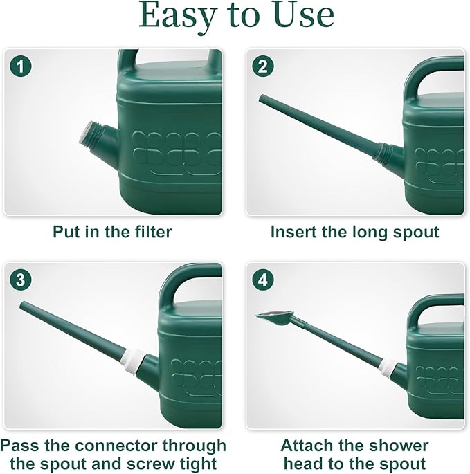 2 Gallon Watering Can, Garden Watering Can Outdoor, Plant Water Can with Removable Long Spout and Stainless Steel Sprinkler Head, Large Plastic Outdoor Watering Cans for Gardening Flower Plants