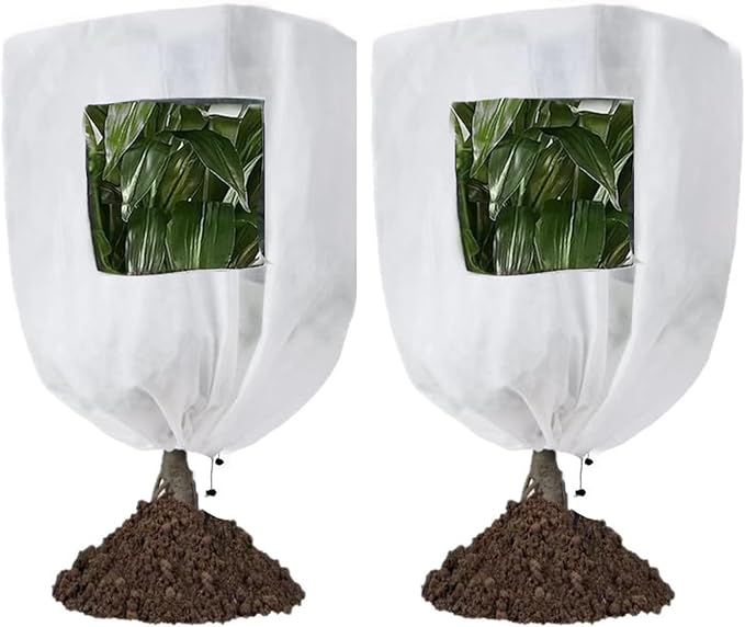 CMINGJ Plant Frost Protection Covers with Viewing Window, 63" x 70.8", 2.06oz/yd², Reusable Drawstring Tree Cover, Winter Tree Blanket with Zipper for Outdoor Plants, Frost Protection Cloths (2 Pack)
