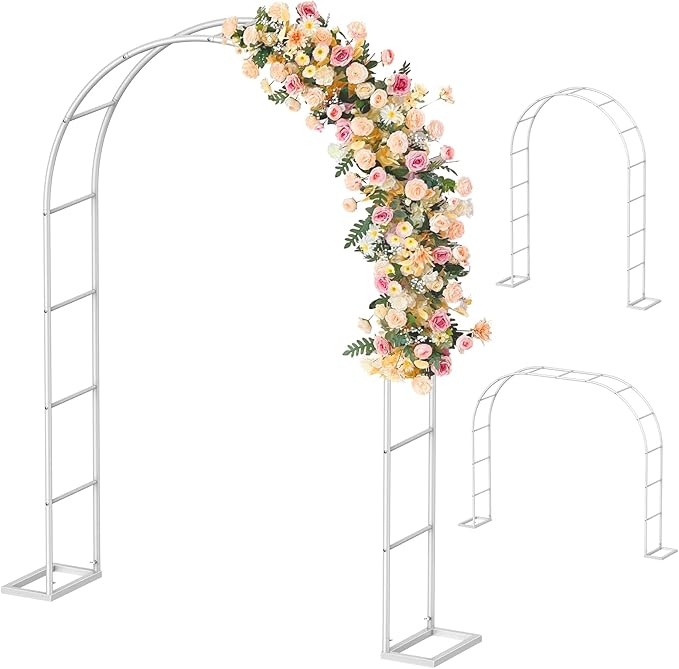 Sunexinlo Garden Arch Trellis with Base, 5.3'W x 7.6'H or 7.9'W x 6.3'H Wedding Arch, Metal Garden Trellis for Climbing Plants Outdoor Wedding Christmas Bridal Party Decoration, White