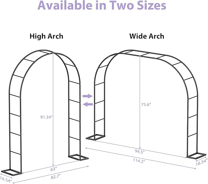 Sunexinlo Garden Arch Trellis with Base, 5.3'W x 7.6'H or 7.9'W x 6.3'H Wedding Arch, Metal Garden Trellis for Climbing Plants Outdoor Wedding Christmas Bridal Party Decoration, Black
