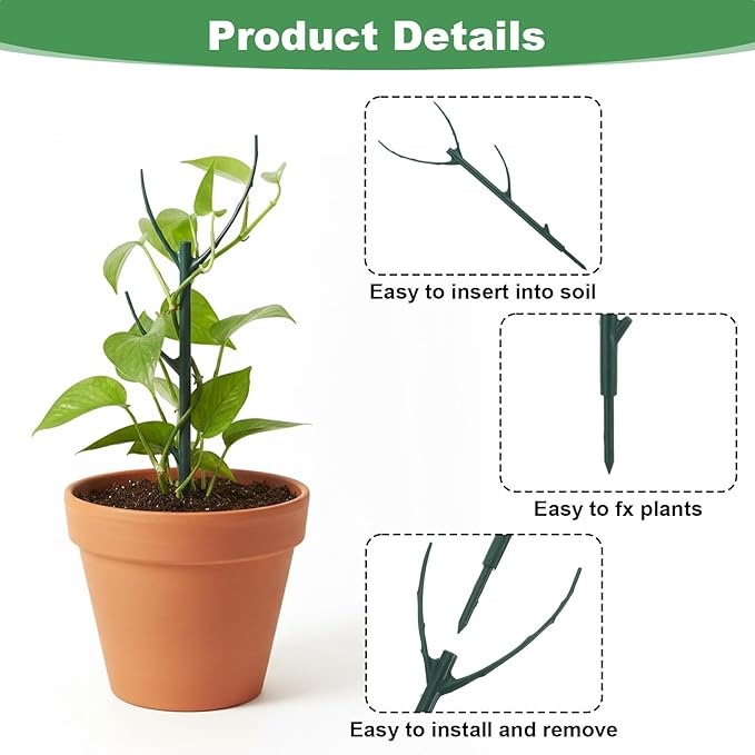 6 Pack Stackable Plant Support Stakes, Plant Stem Support Sticks Structures Pole with Half Round Supporting Rings for Monstera Trellis Indoor Outdoor Garden Accessories