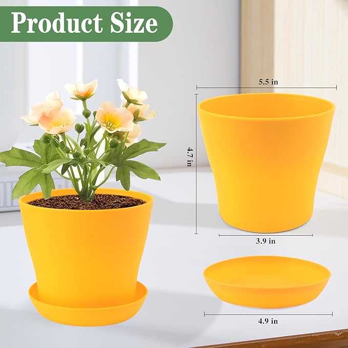 5.5 Inch Plant Pots Indoor Outdoor, 8 Pack Colorful Plant Flower Pots with Drainage Holes and Saucers Plastic Planters Nursery Pots for Garden Plants Flowers Succulents