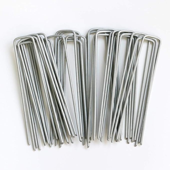 Petgrow 6 Inch Garden Stakes Galvanized Landscape Staples,U-Type Turf Staples for Artificial Grass, Rust Proof Sod Pins Stakes for Securing Fences Weed Barrier,Outdoor Wires Cords Tents Tarps,100