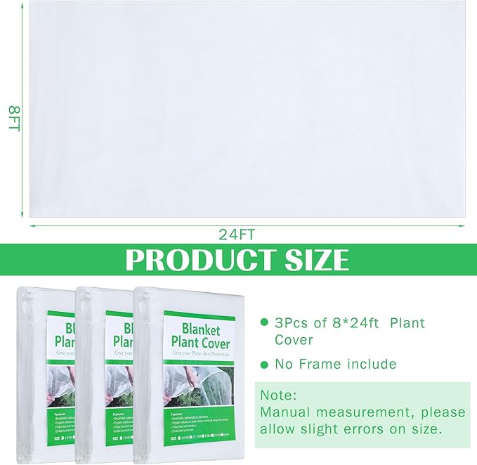Hushee 6 Pack Plant Covers Freeze Protection, 8 x 24ft Frost Blankets Cover for Plants, Plant Frost Protection Cover, Garden Netting for Winter, Floating Cover Frost Cloth, Freeze Protection Blankets