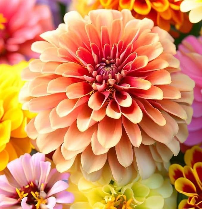 Zinnia Seeds, Giant Dahlia Flowered Mix, Pack of 1,500 Seeds by SeedsGo