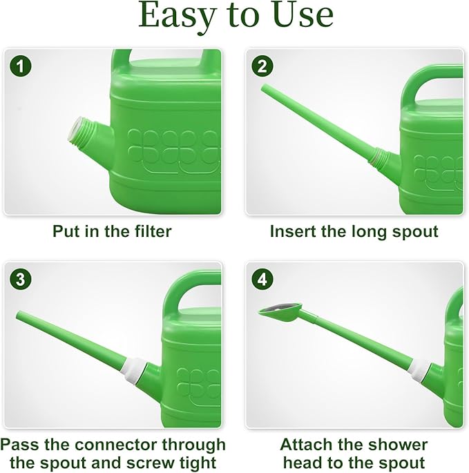 Qilebi 2 Gallon Watering Can for Outdoor Plants, Plant Watering Cans with Removable Long Spout and Stainless Steel Sprinkler Head, Large Plastic Watering Can for Garden Flowers Plants Light Green