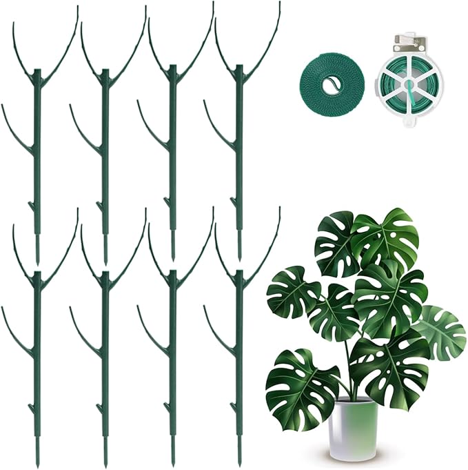 8 Pack Stackable Monstera Plant Support Stakes,8Pcs 11 Inch Climbing Plant Sticks Structures with Garden Ties, Durable Alternative to Moss Pole for Indoor Outdoor Plants