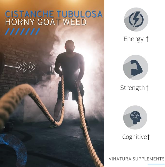 VINATURA Cistanche with Horny Goat Weed 60% Icariin - 1250mg per Serving, Cistanche Tubulosa, Cistanche Supplement Men, Energy, Strength Cognitive *USA Made and Tested* - 60 Capsules 30 Servings