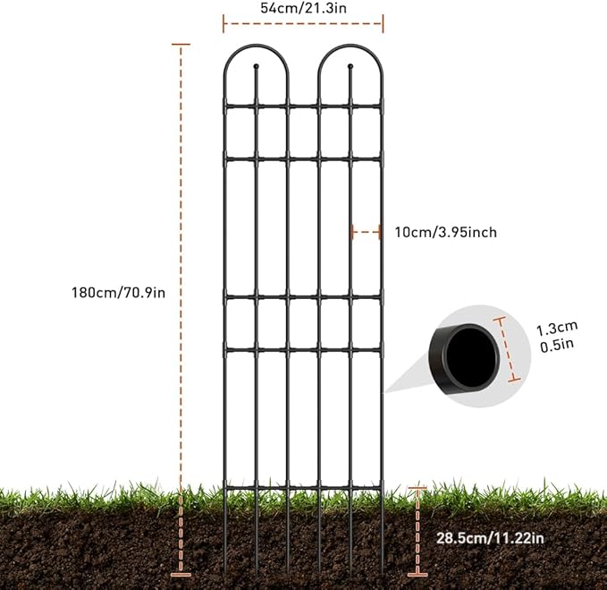 Black Garden Trellis, 71x21 Inch Metal Arch Decoration with Rustic Iron & Black Coating, 2 Pack Outdoor Plant Support for Climbing Roses, Vines, Flowers, Vegetables