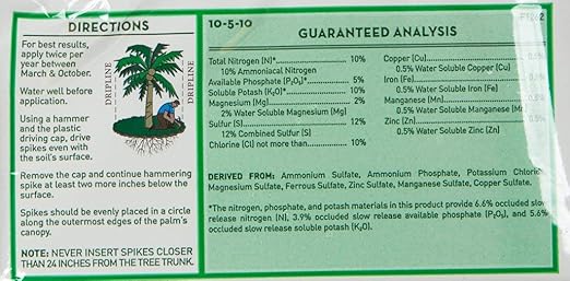 Jobe's Palm Tree Fertilizer Spikes 10-5-10 Time Release Fertilizer for All Outdoor Palm Trees, 5 Spikes Per Package (2-(Pack))