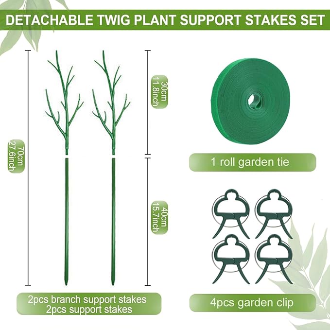 Plant Support Stakes for Indoor Plants, Trellis for House Potted Plants Flower, Monstera Support Sticks with Orchid Clips, Twist Ties(2 Pack Green)