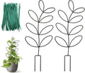 2 Pack 14.8 Inch Plant Trellis Indoor for Climbing Plants with 50 Plant Ties, Small Metal Garden Trellis for Potted Plants, Leaf Shaped Support for Ivy Hoya Pothos Monstera Houseplants