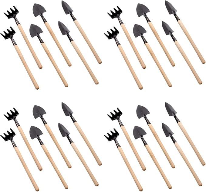 GANAZONO 8 Sets Mini Gardening Tools Portable Garden Hand Tools Set Miniature Gardening Rake Trowel and Shovel for Bonsai Succulents Herbs Planting