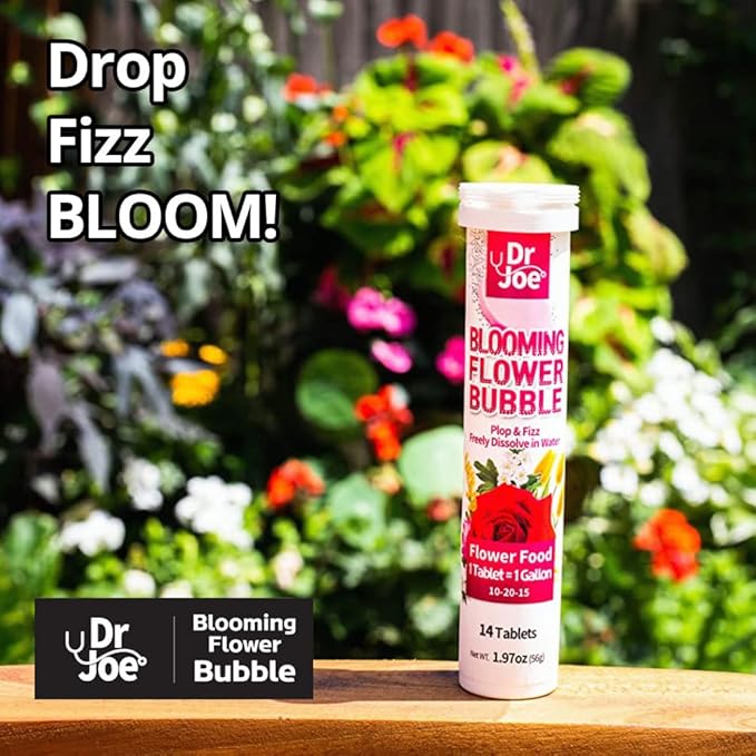 Dr. Joe Blooming Flower Bubble Plant Food – Water Soluble Fertilizer (14 Fizzing Tablets, Makes 14 Gallons, 10-20-15)