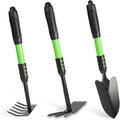 Garden Tool Set, 3 Pack Lightweight Heavy Gardening Kit Including Hand Shovel, Transplant Shovel and Hand Rake with Soft Rubber Non-Slip Handle, for Planting Weeding Digging, Green ﻿