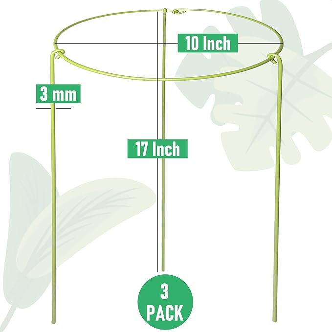 3-Pack Plant Support Stakes for Indoor Plants, Adjustable Monstera Cages & Snake Plant Support Rings, Potted Plant Supports Garden Stakes (10" W x 17" H)