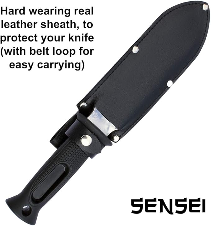 Hori Digging Knife - 7.5 Inches, with Leather Sheath, Black