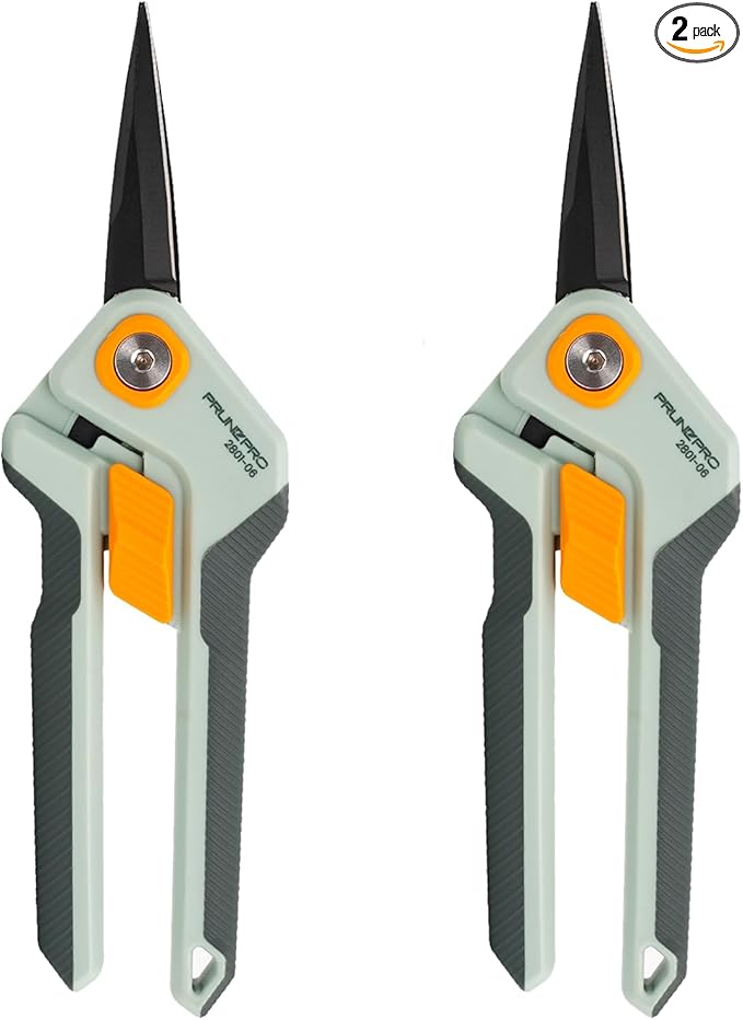 PrunePro Garden Scissors Pruning Shears Sharp Stainless Steel Non-Stick Teflon Coating Blade for Precise Cuts Garden Snip Bonsai Clippers for Plants Rose Flower 2 Pack