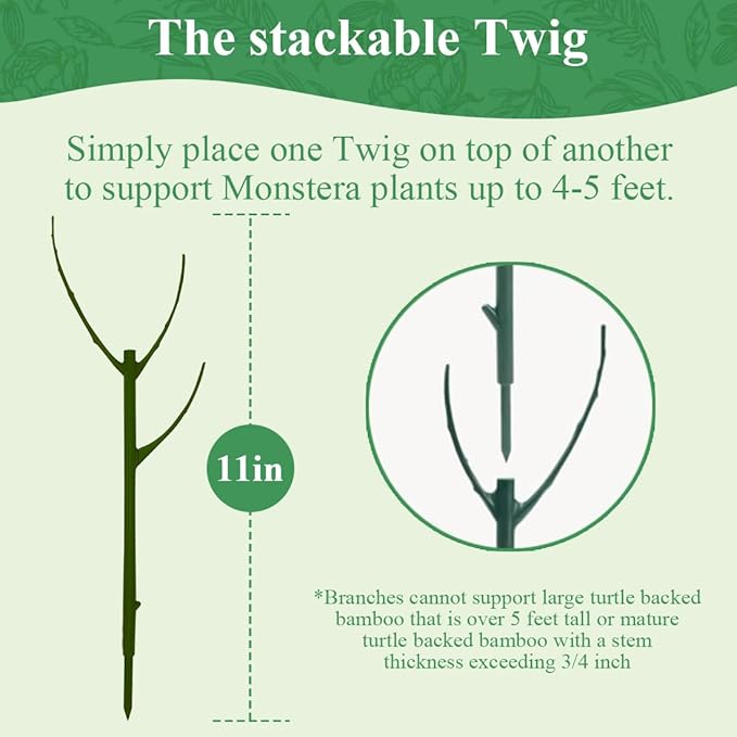 10 Pack Stackable Monstera Plant Support, 11 Inch Plant Support Stakes for Indoor & Outdoor Use, Plants Sticks for Vine Training & Stem Stabilization, Monstera, Pothos, Philodendron