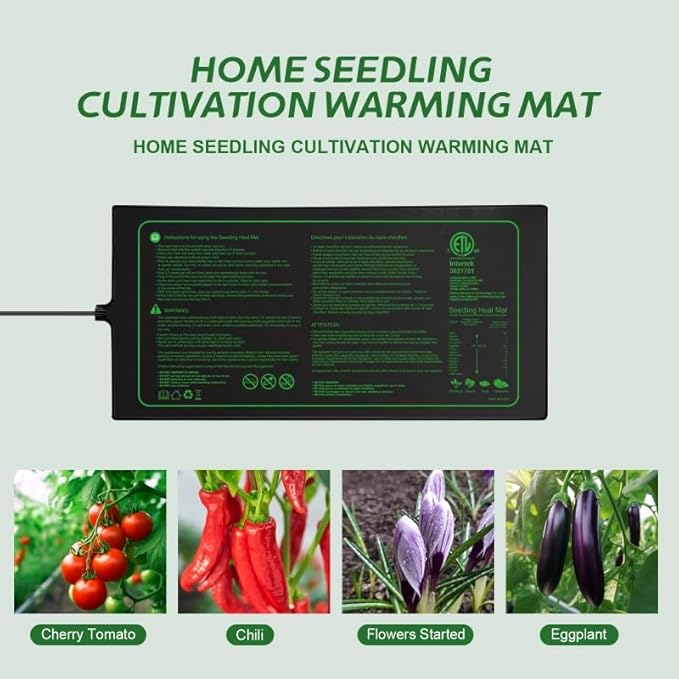 Upgrade Version 2PK Seedling Heat Mat with ETL Listed,Warm Hydroponic Heating Pad for Seed Starting,Indoor Gardening,Brewing and Greenhouses,Durable Waterproof Black Plant Heat Mat