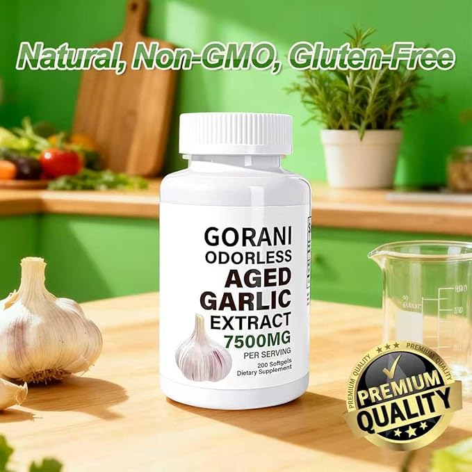 Gorani Odorless Aged Garlic Extract Capsules 7500mg, 200 Softgels, GMP-Certified, Garlic Supplements