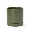 D'vine Dev 6.5 Inch Ceramic Planter Pot with Drainage Hole and Saucer, Indoor Cylinder Round Planter Pot, Olive, 94-O-C-J
