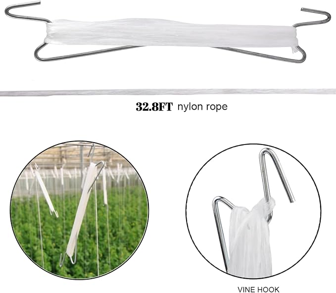 20PCS Tomato Support Hooks Plant Hooks Plant Climbing Hooks Tomato J Hooks Garden Hooks to Prevent Tomatoes from Pinching or Falling Off with 32.8FT Tomato Plant Support String Rope