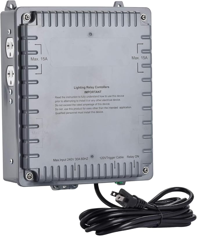 Toolazy 4-Light Controller with Trigger Cord, 4 Lighting Relay Controller, 120/240 Volt,Maximum 4000W Light Controller for Indoor Plant Grow Light Hydroponics Growing Syste