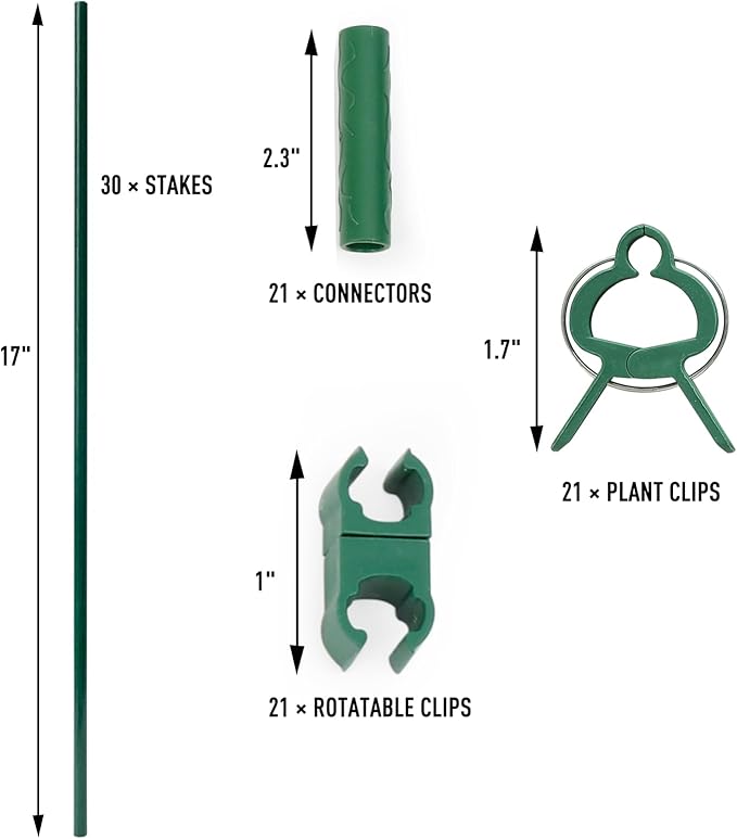 MAXPACE 93pcs Garden Stakes Kit: Includes 30 Sets of Fiberglass Plant Sticks Supports & Accessories for DIY 4ft, 5ft, 6ft, 7ft Stakes for Tomato, Vegetables, Indoor & Outdoor Gardening Supplies