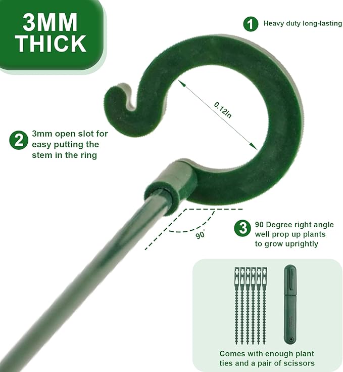 5Pack Plant Support Structures, 11'' Twig Plant Sticks with Orchid Clips Mini Scissors & Twist Ties, Flower Stakes for Plants Peony, Tomato Seedling, Marigold, Amaryllis, Sapling, Coreopsis