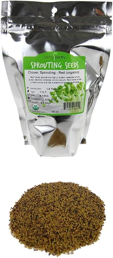 Organic Red Clover Sprouting Seeds by Handy Pantry Brand - 1 Lb Resealable Bag - Sprouts, Microgreens, Gardening, Food Storage, Hydroponics - Edible Seed