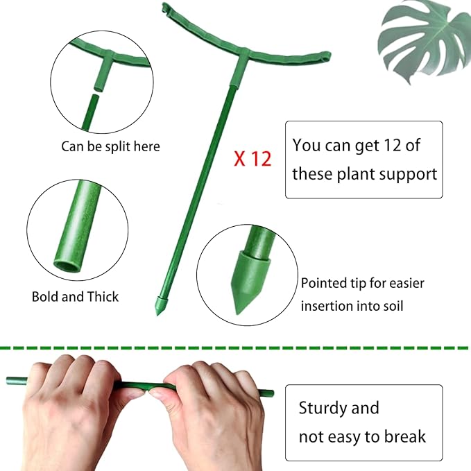 Belit 12 Pack Plant Support Stake, Half Round Plant Support Ring Plastic Plant Cage, Flower Pot Climbing Trellis for Clivia, Roses, Hydrangea, Indoor Plants, 5.5" Wide x 9.8" High
