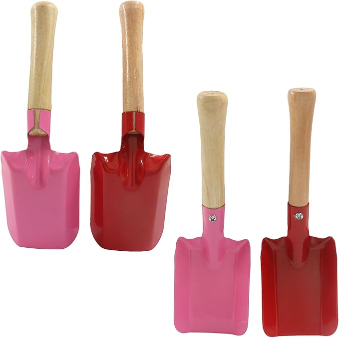 Piutouyar 4 Pack Mini Colorful Trowel Set, Metal Spade with Wooden Handle, Small Hand Shovel Garden Tools for Flower Soil Planting, Digging, Transplanting(Green/Blue/Pink/Red)
