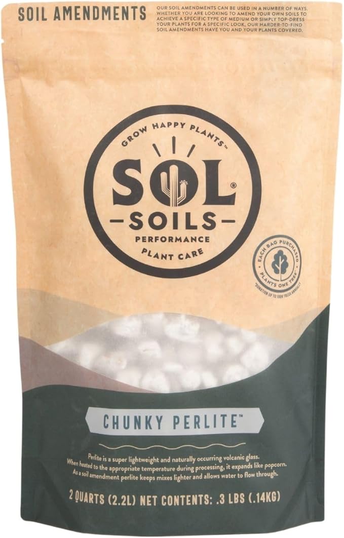Sol Soils Chunky Perlite for Plants - Lightweight, All-Natural Volcanic Glass Soil Amendment to Improve Drainage & Aeration – 2 Quarts