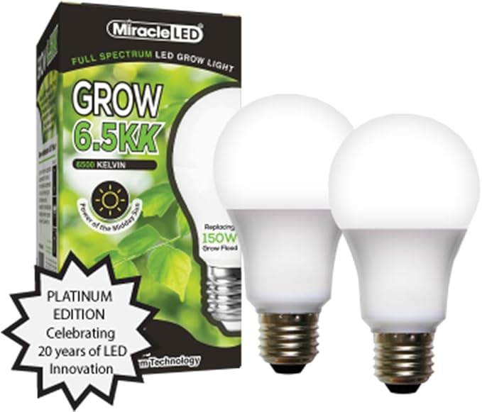 Miracle LED 6.5KK Indoor Grow Light Bulb – 6500K Full Spectrum Grow Bulbs for Vegetables, Herbs, Hydroponics. (2-Pack)