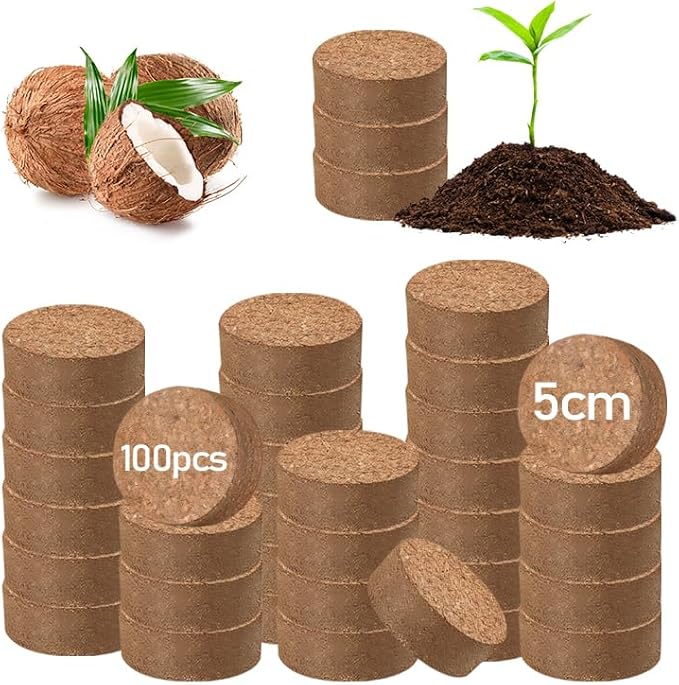 Legigo 100 PCS 50mm Coco Coir Pellets Potting Soil Mix- Compressed Coconut Coir Discs Seed Starting Soil Pellets, Coco Peat Soil Pods for Indoor & Outdoor Plants, Gardening Herbs Bonsai and Vegetables