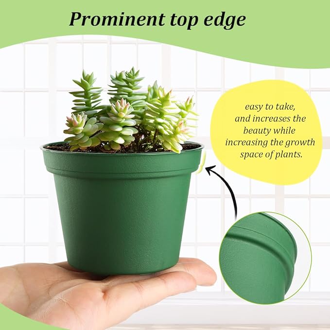 RooTrimmer 160 Pack 3 Inch Green Nursery Pots - Plastic Seedling, Seed Starter, Germination Pots with Drainage for Plants, Succulents, Flowers, Transplanting Gardening Gifts