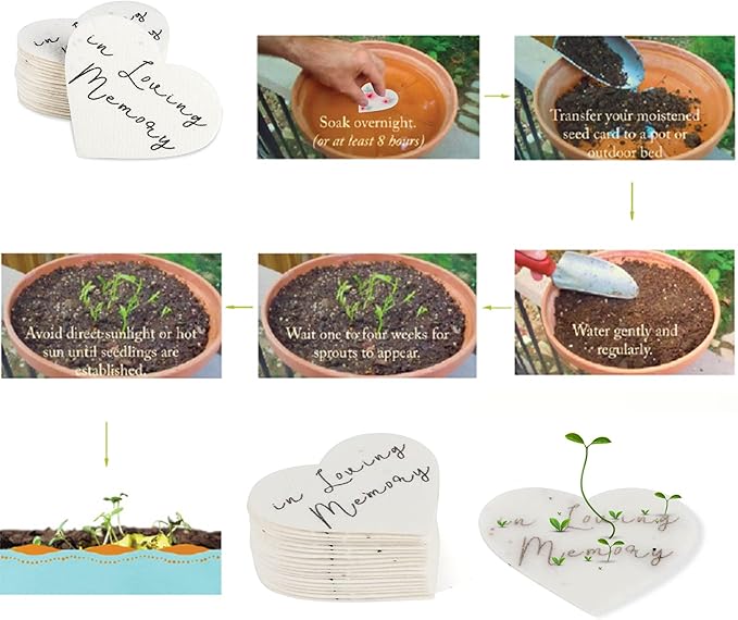 Ezoon Plantable Wildflower Seed Paper Hearts In Loving Memory 50 Pack Funeral Favors