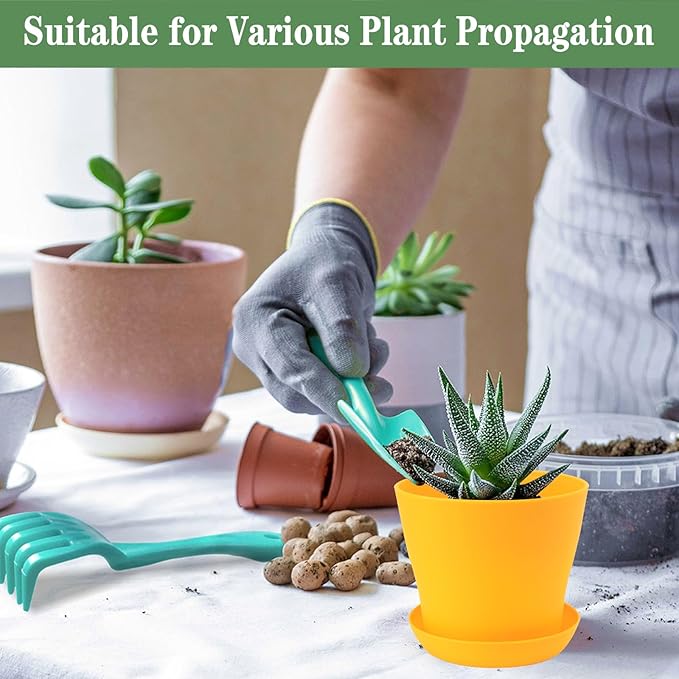 8 Pack 4.7 Inch Plant Pots Indoor Outdoor,Plastic Colorful Flower Pots with Drainage Holes and Saucers,Nursery Pot for Office Home Balcony Table,Essential for Growing Vegetables,Succulents