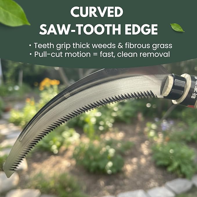 Hounen Miyawaki Japanese Weeding Sickle (Kama) – Curved Saw-Tooth Edge, Non-Twisted Blade, High-Carbon Japanese Steel, Lightweight Natural Wood Handle, Made in Japan