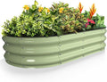Kesfitt Raised Garden Bed, 4x2x1 FT Galvanized Steel Metal Raised Garden Bed, Oval Open-Bottom Design, 12-Inch Deep for Outdoor Vegetable & Herb Gardening, Fruit Green