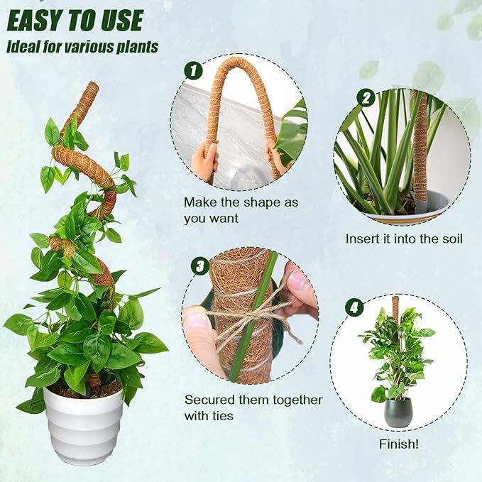 4 Pack Moss Pole, 31.5 Inch Moss Poles for Climbing Plants Monstera, Bendable Coir Plant Stakes for Potted Plants, Philodendron, Pothos (31.5" x 4pcs)