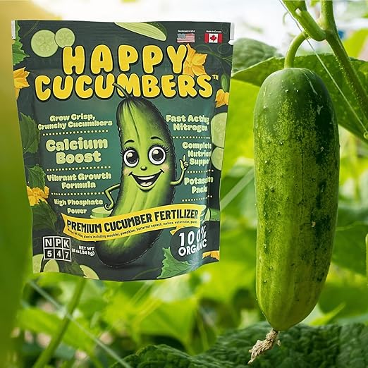 Happy Cucumber Fertilizer by Happy Nutrients Organic Premium Fertilizer for Cucumbers, Zucchini, Pumpkins, Squash & Melons – Fast-Acting, Nutrient-Rich Cucumber Plant Food for High Yields – 12 oz