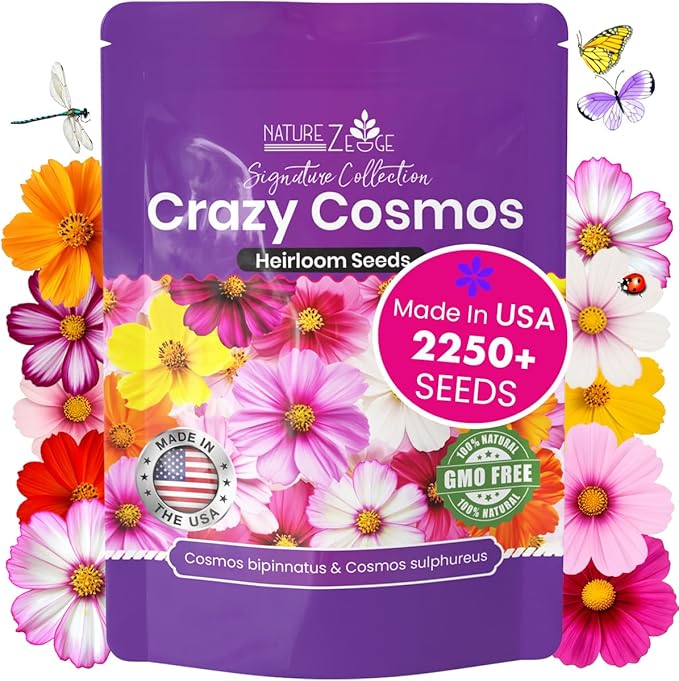 NatureZ Edge, Crazy Cosmos Seeds for 2026, 2250 Cosmos Seed, 15g, Made in USA, Annual Cut Flowers, Wildflower Seeds Bulk for Planting Flowers, Wild Flowers Seed Throw and Grow, semillas de Flores