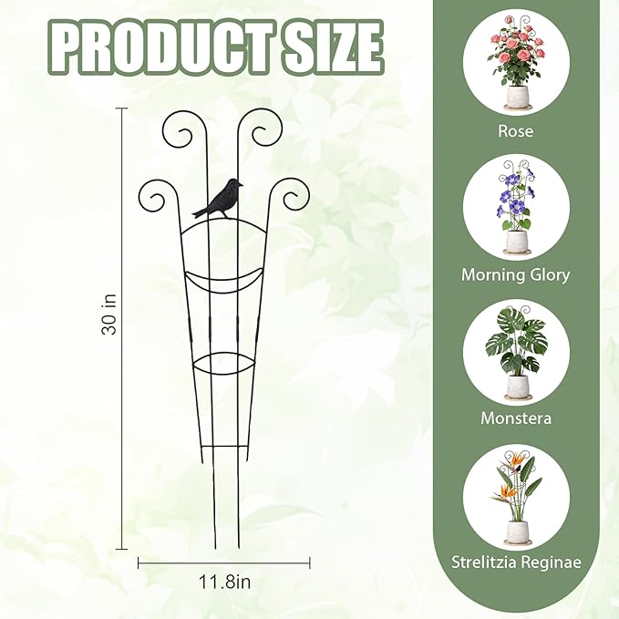 2 Set 30In Taller Plant Trellis for Climbing Plants Outdoor Expandable Metal Indoor Plant Trellis for Potted Plants Tall Climbing Monstera Support Stakes for Garden Ivy Pothos Hoya Flowers(Bird)