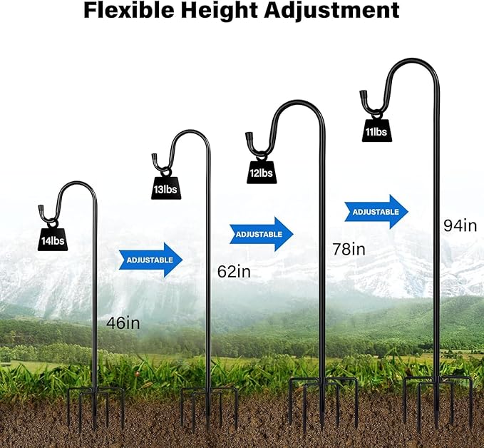 ToyHotels Shepherd Hooks for Outdoor, 1 Pack 94 Inch Bird Feeder Pole with 5 Prongs Base for Hanging Lantern, Hummingbird Feeder, Lightweight Plant, Shepherds Hook for Bird Feeders for Outside