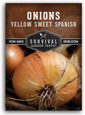 Yellow Sweet Spanish Onion Seeds for Planting – Large Mild Long Day Yellow Onions with High Yield & Sweet Flavor – Heirloom, Non-GMO, Open-Pollinated – Survival Garden Seeds (1 Pack)