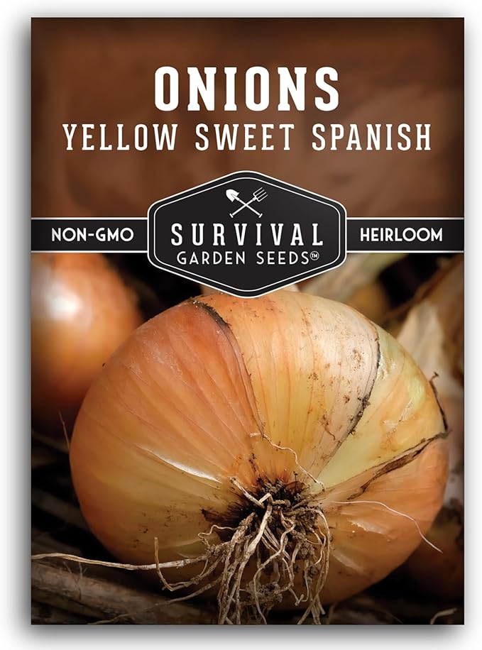 Yellow Sweet Spanish Onion Seeds for Planting – Large Mild Long Day Yellow Onions with High Yield & Sweet Flavor – Heirloom, Non-GMO, Open-Pollinated – Survival Garden Seeds (1 Pack)