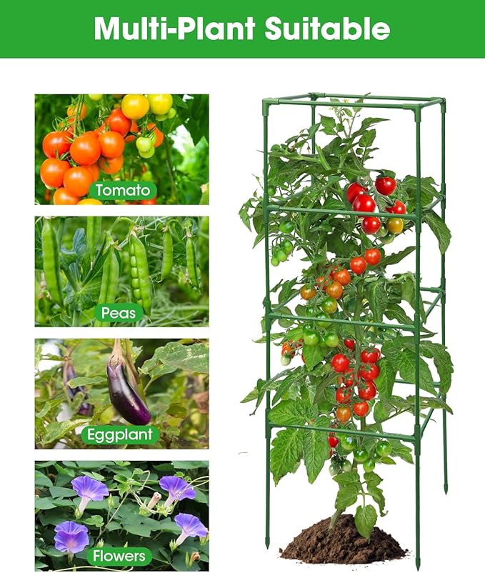 3 Pack Tomato Cages for Garden - Heavy Duty Square Tomato Plant Support Stakes, Height-Adjustable Tomato Trellis, Tomato Plant Cage for Raised Beds/Pots (Holds 50 Lbs)